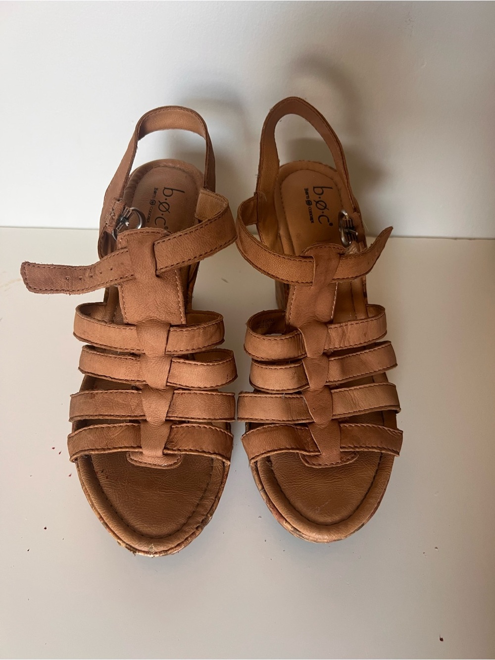 b.o.c. Cognac Leather Strappy Slingback Sandals